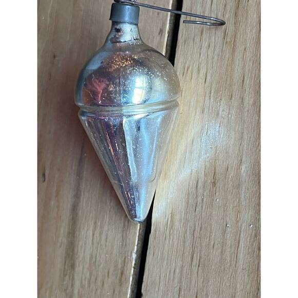 Vintage Glass Outdent ICE CREAM CONE Drop Christmas Ornament Shiny Brite - Picture 3 of 4